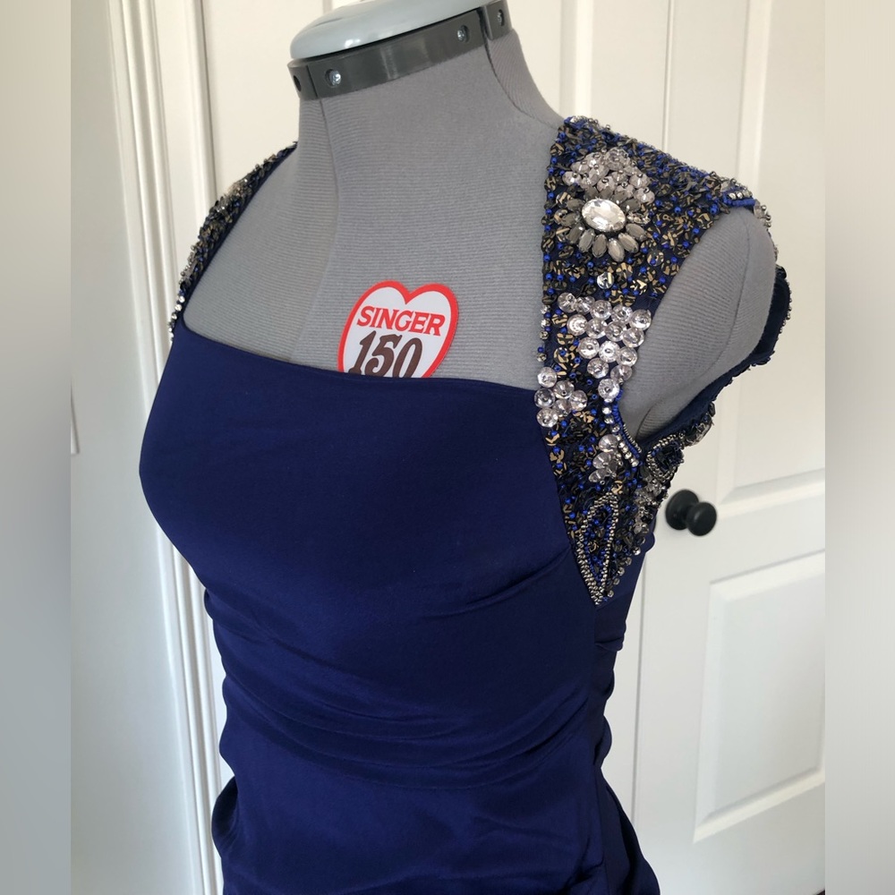 Nicole Miller Navy Ruched Beaded Mini Dress - Size 2 - Picture 4 of 10